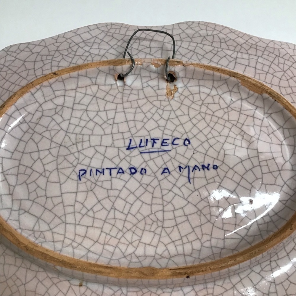 Lufeco Spain Crackle Plate 10.25” Pintado A Mano Hand Painted Floral Art Pottery - Picture 3 of 13